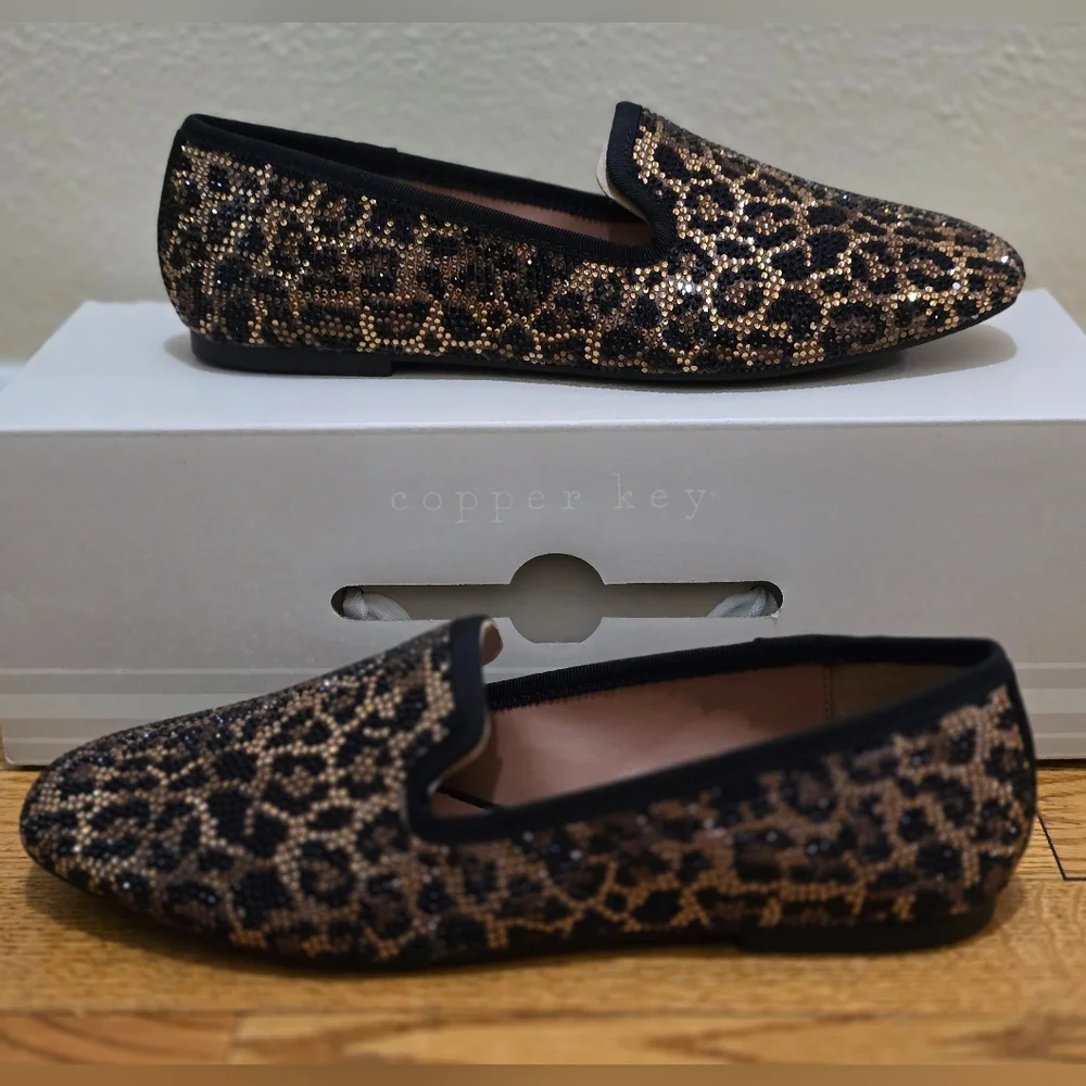 Copper Key Women's Leopard Print Loafers - Black and Brown Size 6.5 - Picture 1 of 4